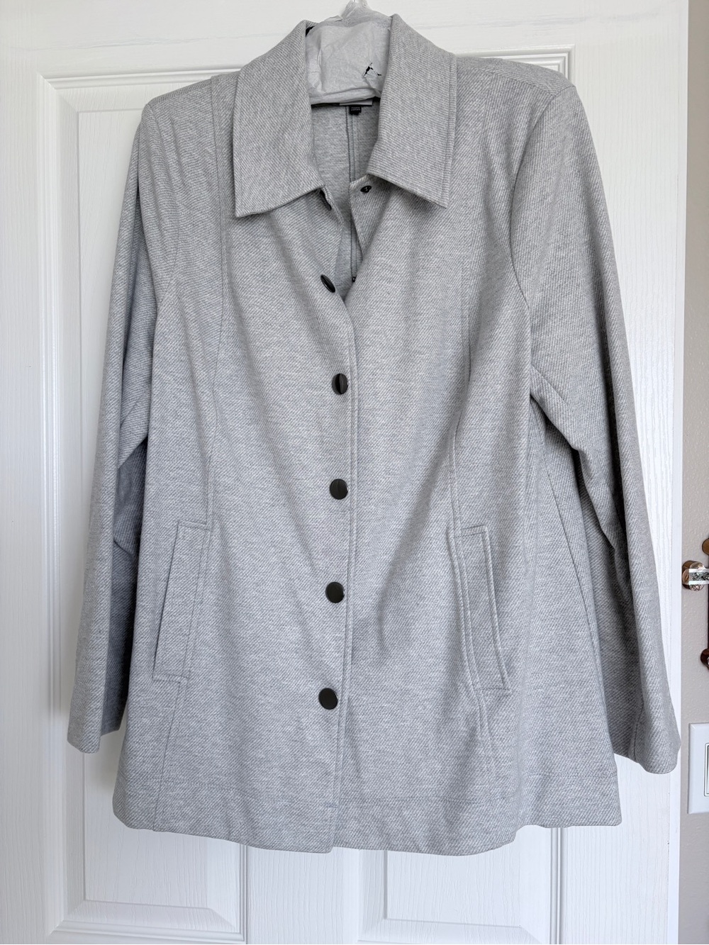 CAbi Light Gray Button-Front Trench Coat